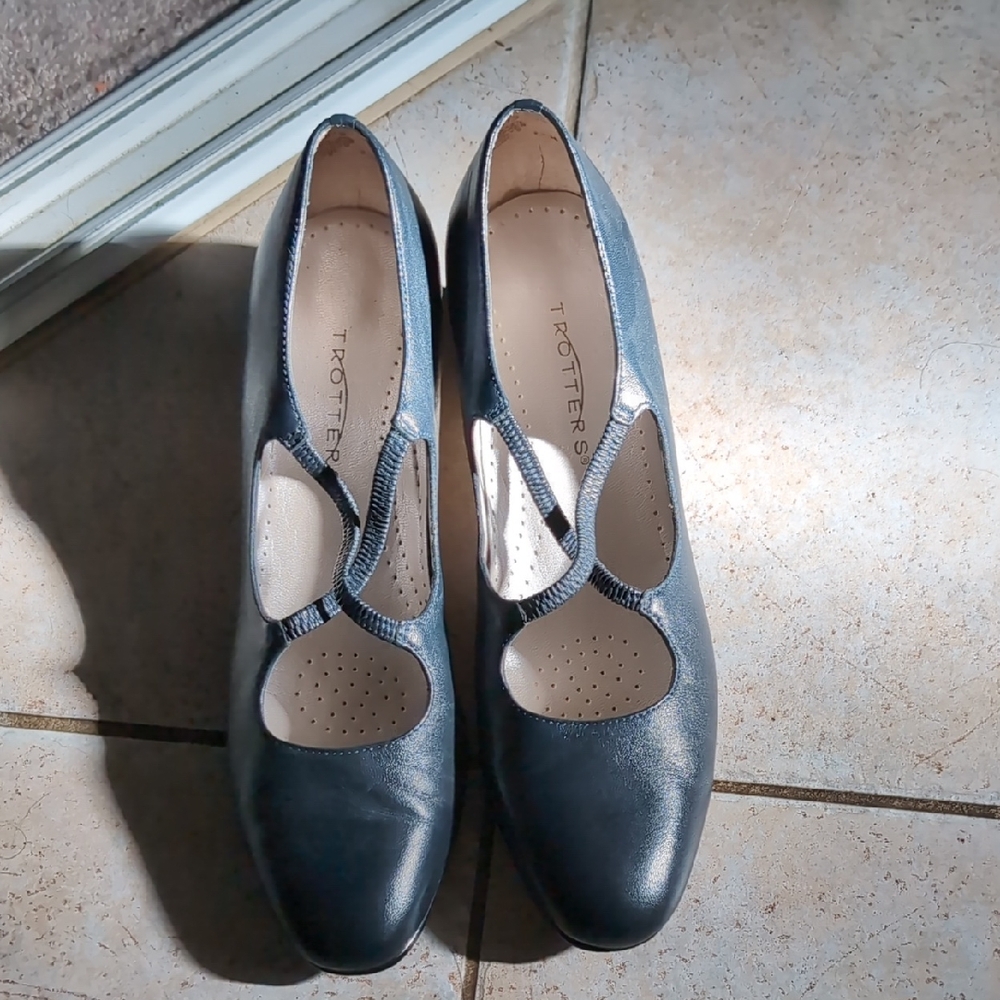Trotters Women's Navy Leather Flats